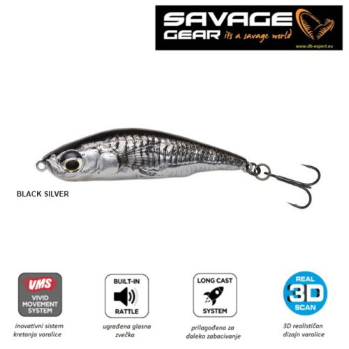 SAVAGE GEAR 3D StickleBait Pencil 7.5cm 13gr SS Black Silver