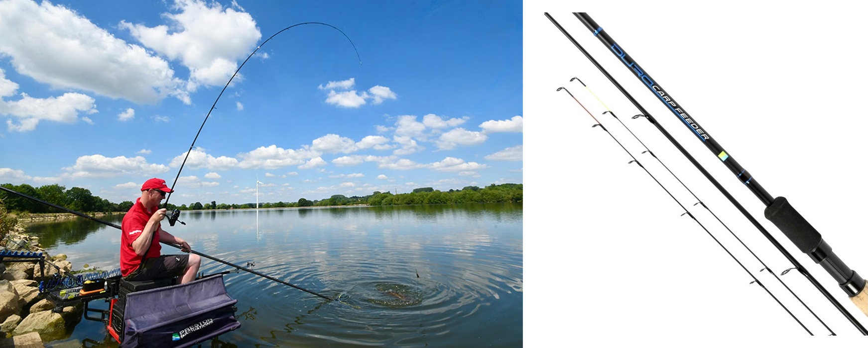 Feeder štap tijekom feeder ribolova na jezeru – primjer savijanja štapa kod borbe s ribom