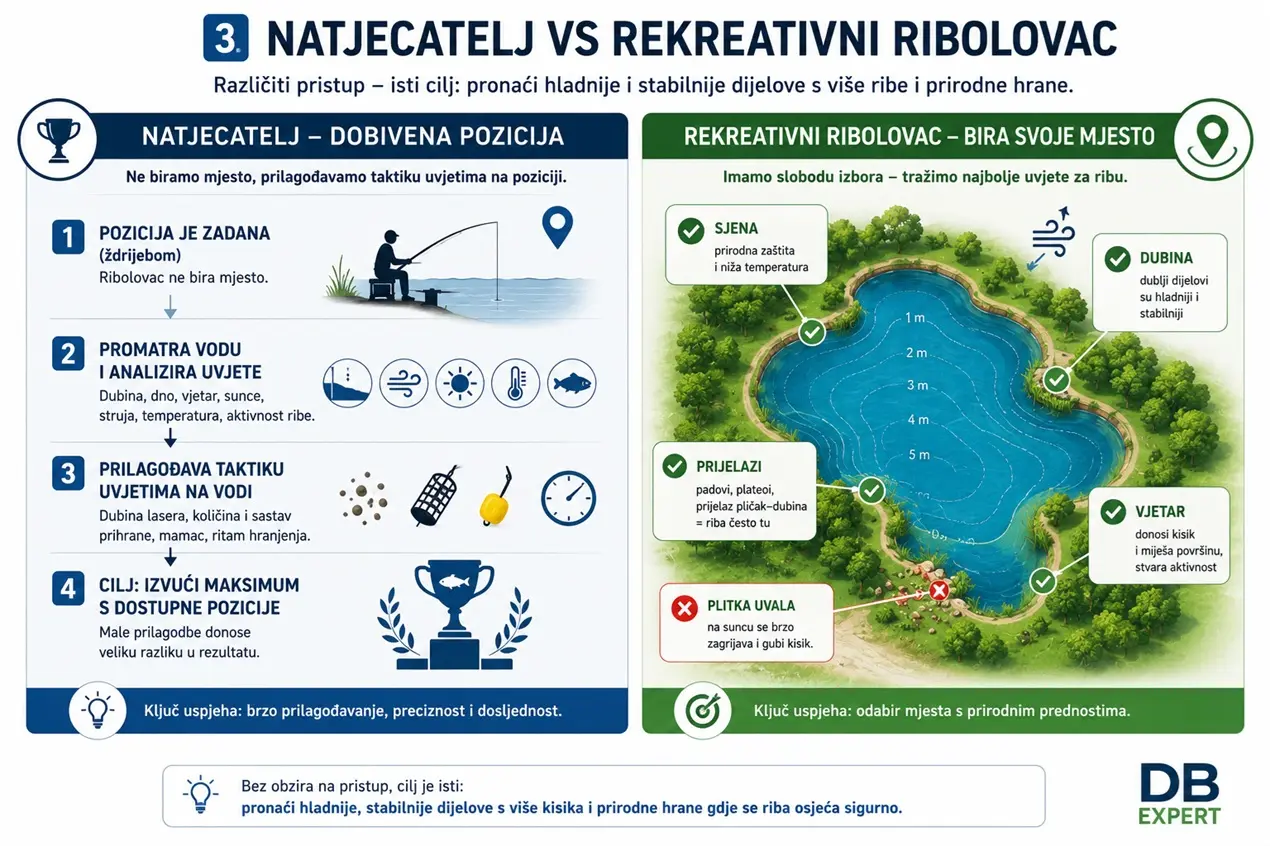 različiti ribolovni pristup natjecatelja i rekreativnog ribolovca