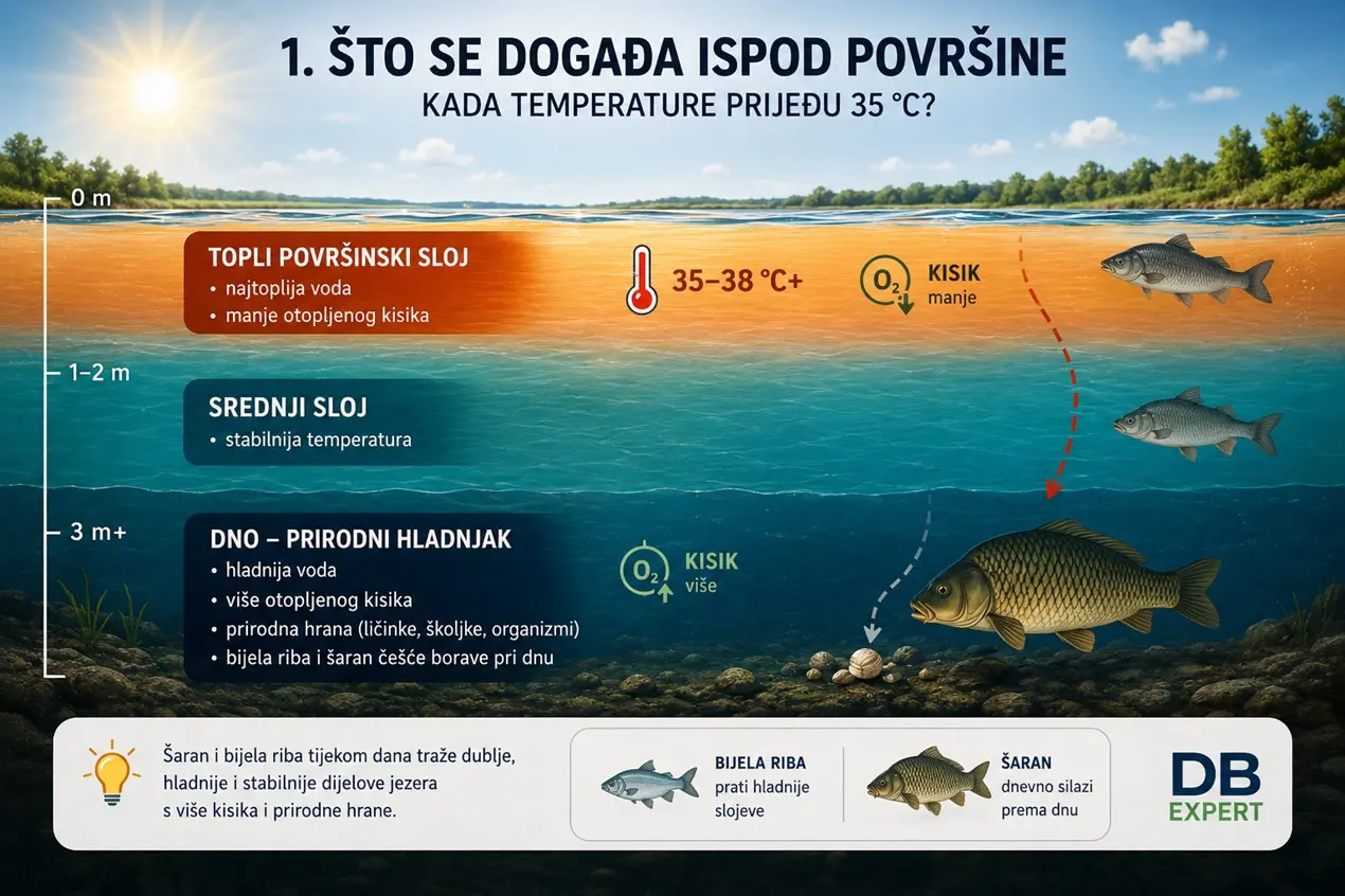 infografika koja objašnjava temperaturu u jezeru