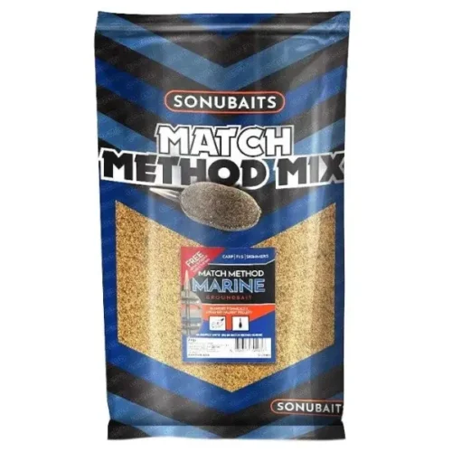 SONUBAITS Match Method Mix Marine 2 kg Method feeder prihrana je s mljevenim peletima, ribljim brašnom i halibutom za šarana i deveriku.
