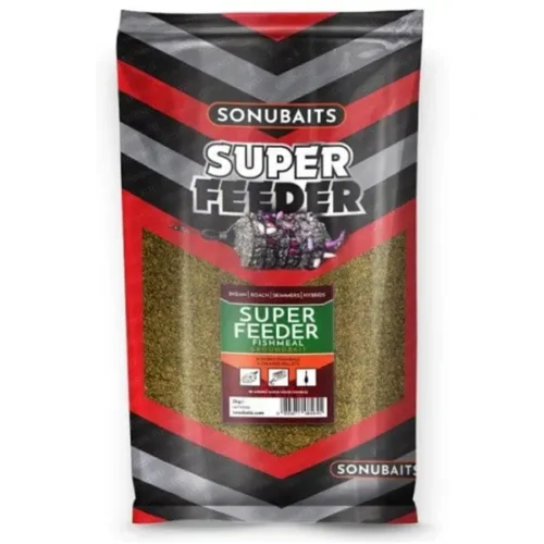 SONUBAITS Super Feeder Fishmeal 2 kg zelenkasta je prihrana s mljevenim peletima i ribljim brašnom za feeder ribolov deverike i šarana.