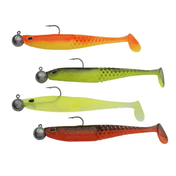 BERKLEY PowerBait CullShad Slim RTF 10 cm 7 g Dark Water Mix - komplet od 4 silikonsa sa namontiranim jig glavam za tamnu vodu